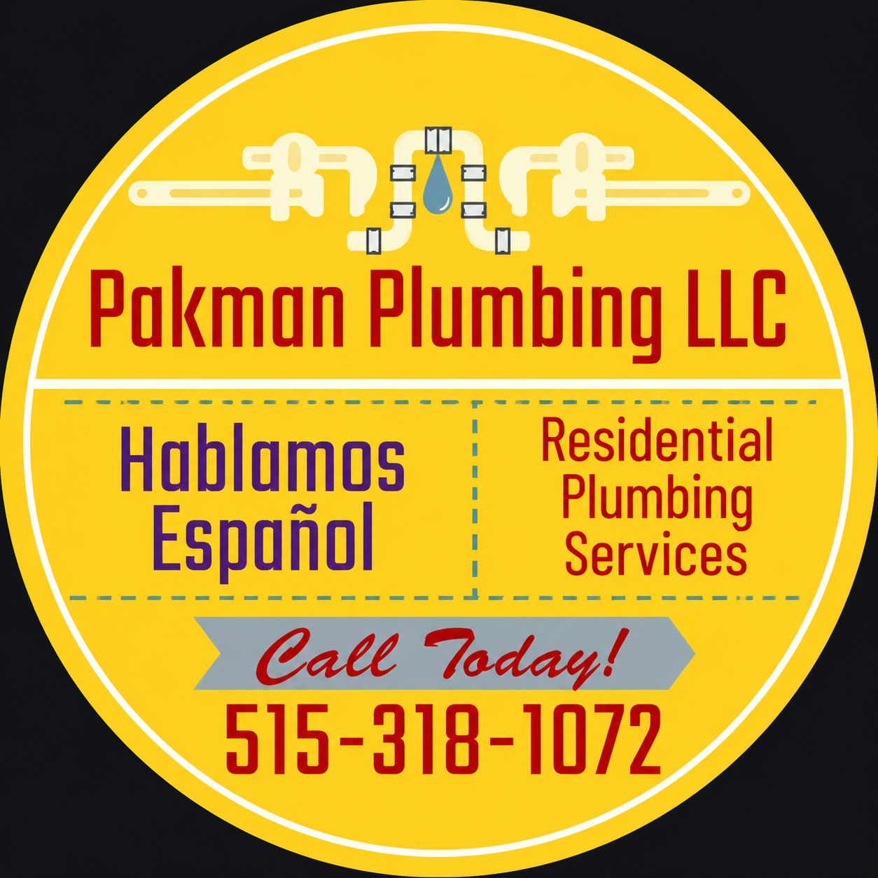Pakman Plumbing LLC logo — residential plumber in Des Moines, Iowa